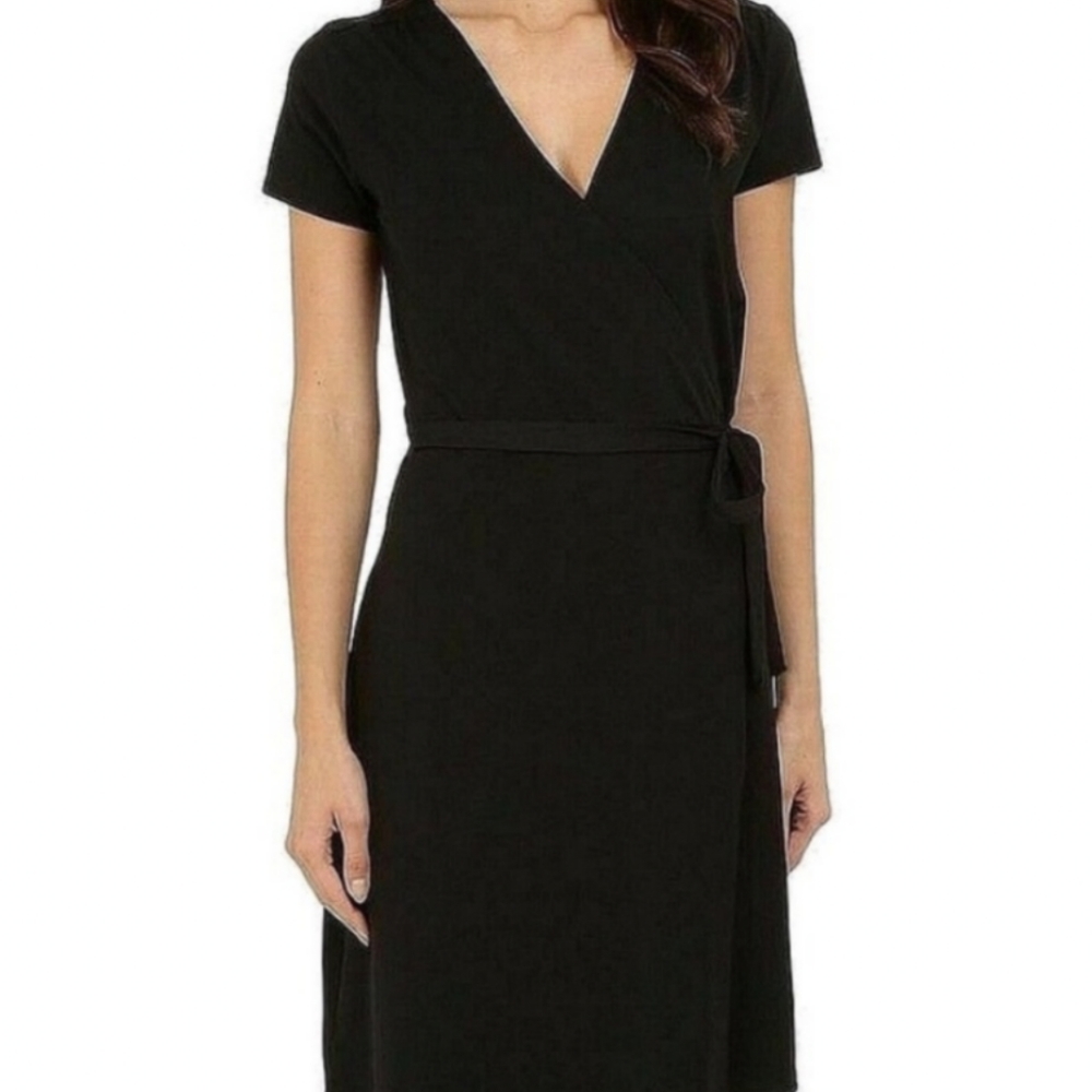 Pact Organic Black Wrap Dress Small